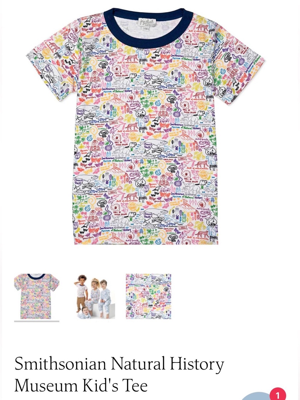 Joy Street Smithsonian Natural History Museum Kids' Tee in Size 4
